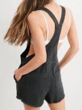Aerie Sark Grey Denim Shortalls Romper, size XXL